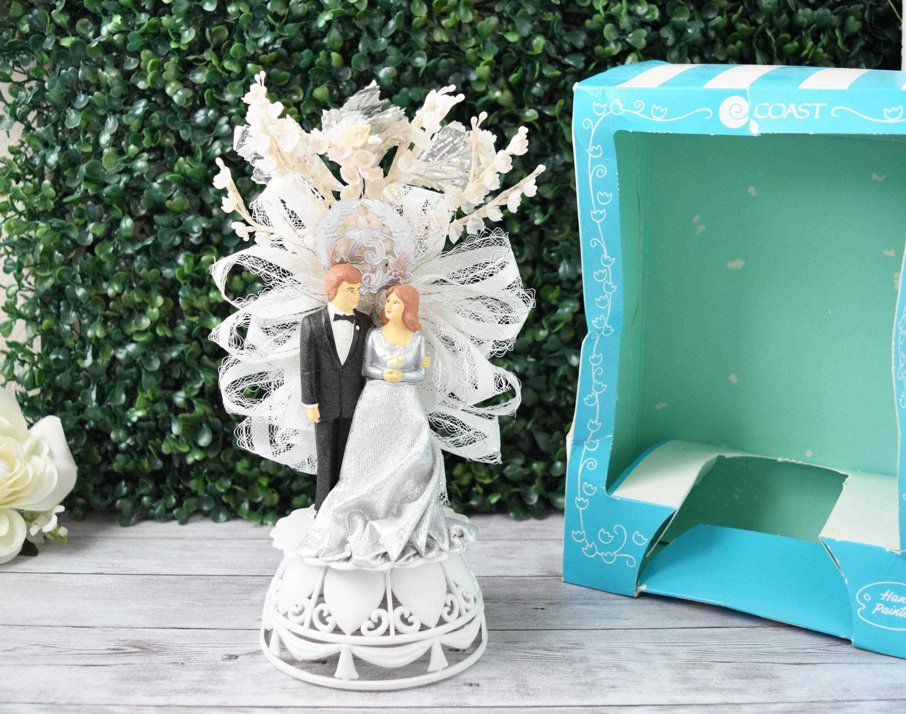 Vintage White 25th Wedding Anniversary Cake Topper, Medium 9