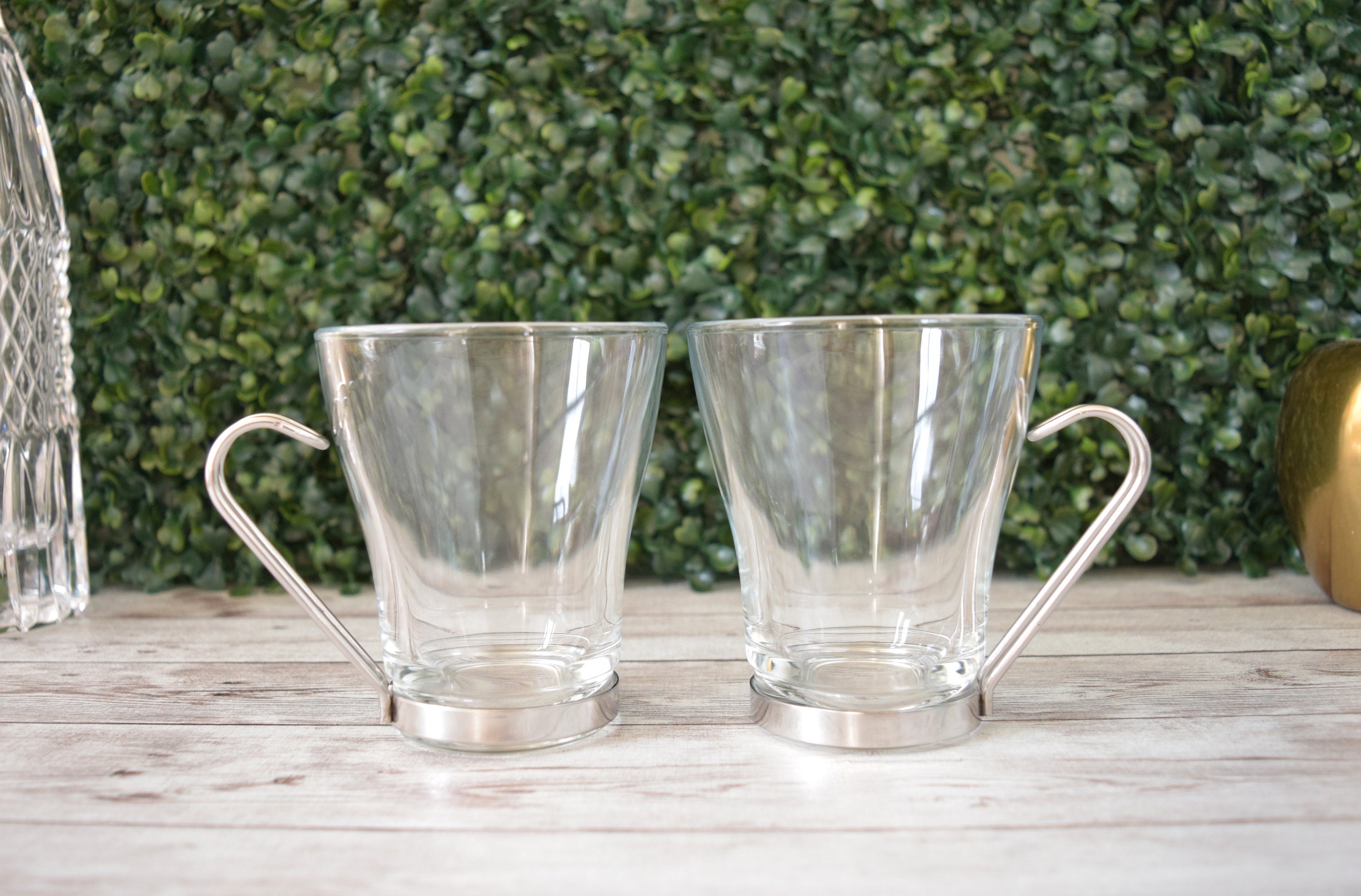 Vintage Italian Vitrosax Glass Coffee Mugs Cups With Removable