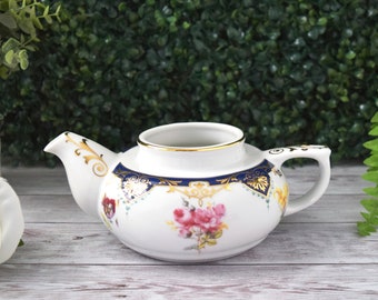 Vintage Andrea by Sadek Vanderbilt Service Teapot Only Replacement Pot (No Lid), Cobalt Blue with Gold Scrolls Victorian Floral Motif Teapot