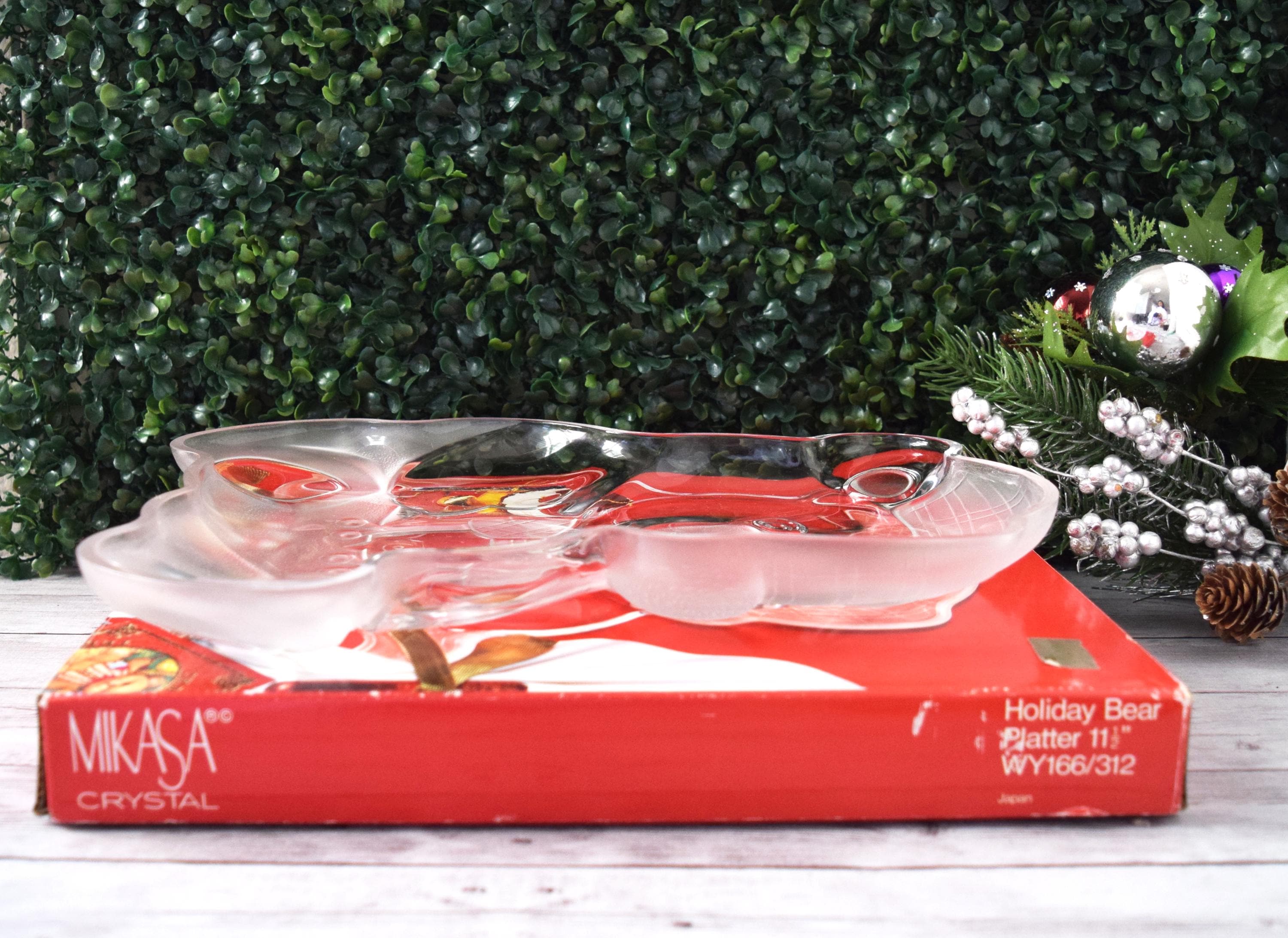 Vintage Crystal Glass Christmas Appetizer Desserts Platter Bear