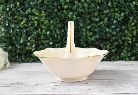 Vintage Lenox Hand Decorated 24kt Gold Porcelain Basket With