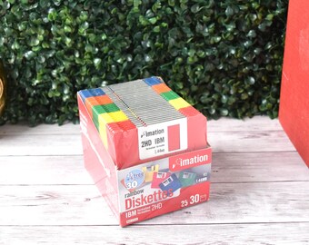 Vtg Lot of 30 IBM Imation Floppy Disks, Rainbow Colored Diskettes Formatted Small Floppy Discs for Crafts, Retro 1990s Computer Peripheral