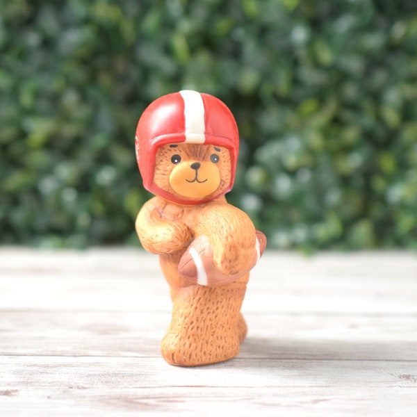 Vintage Lucy and Me Rigglets mini porcelain bear figurine football player, Sporty small statue decoration, Ceramic Teddy Bear Figure