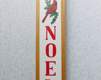 Vintage Wooden Noel Sign with Cardinals, Christmas Decoration, Holiday Wall Decor, Handpainted Christmas Sign