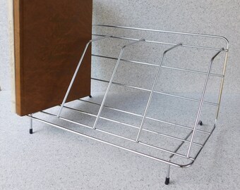 Silver Metal Book or Magazine Rack, Book Trough, Desktop or Counter Top Book Storage, Cookbook Rack, Storage Rack