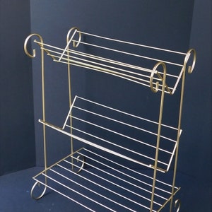 Gold Mid Century Metal Shelves, Storage Rack for Books, DVDs, CDs or Video Games, Book Trough, FREE SHIPPING