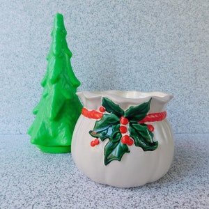 Ceramic Santa&#39;s Gift Bag, Candy Dish, Christmas Decor, Holiday Decoration, Kitschmas