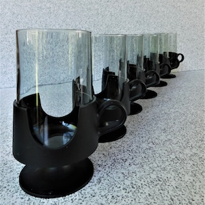 Set of 6 Mod Corning Glas-Snap Mugs, 70&#39;s Contemporary Glasses, 8 Oz., For Hot or Cold Beverages