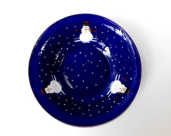 Vintage 1997 Large Enamel Snowman Serving Bowl from Golden Rabbit II, Denise S Harvey Design