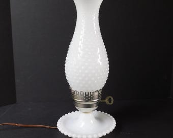 Vintage 1960s Milk Glass Hobnail Lamp, Bedroom or Accent Lamp