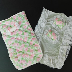 1987 Mattel Barbie 5 Piece Bed Accessory Set, Sweet Roses Bedding, Bed Skirt, Reversible Blanket and 3 Pillows