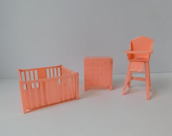 Vintage 3 Piece Set of Marx Dollhouse Nursery Furniture, 3/4" or 1:16 Scale, Marx-A-Mansion, Marxie Mansion