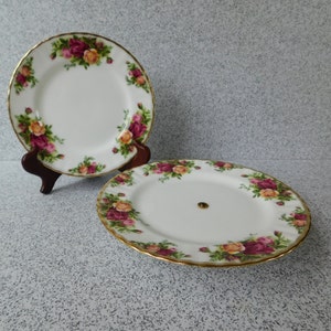 Royal Albert Old Country Roses Pedestal Tidbit Plate and Salad Plate, Cookie or Treat Plates, Made in England