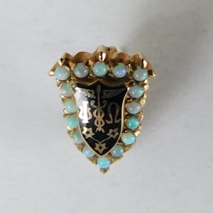 1954 Psi Omega Dental Fraternity Pin, 10K Yellow Gold with Opals, Dentistry Fraternity Badge