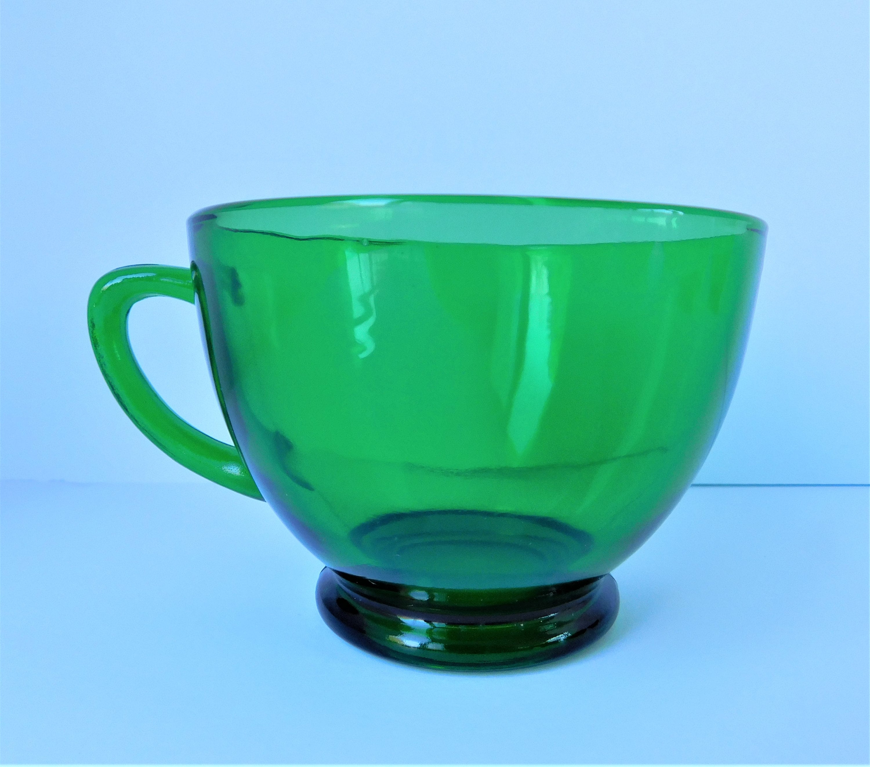 Mid Century Anchor Hocking Green Punch Bowl With 10 Cups Etsy