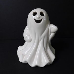 Vintage Ceramic Halloween Ghost Figurine, Add a Tealight or Votive Candle