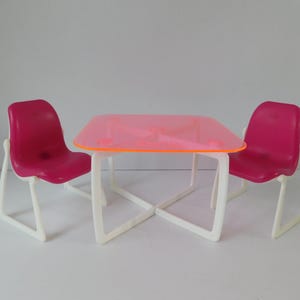 1977 Barbie Dream House Table and 2 Chairs by Mattel, With Some Original Dishes, Mod Barbie Furniture
