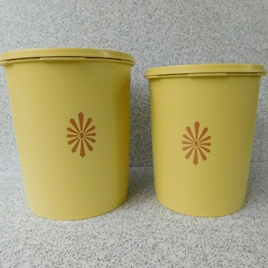 Pair of Gold Tupperware Servalier Canisters, Food Storage, Kitchen, Pantry, Camper or Trailer Kitchen, RV, Camping