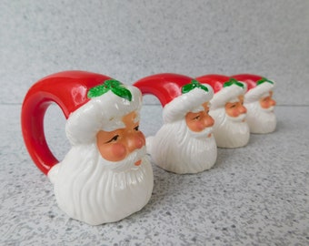 Set of 4 Vintage 1980s Santa Claus Christmas Napkin Rings, Kurt Adler Christmas