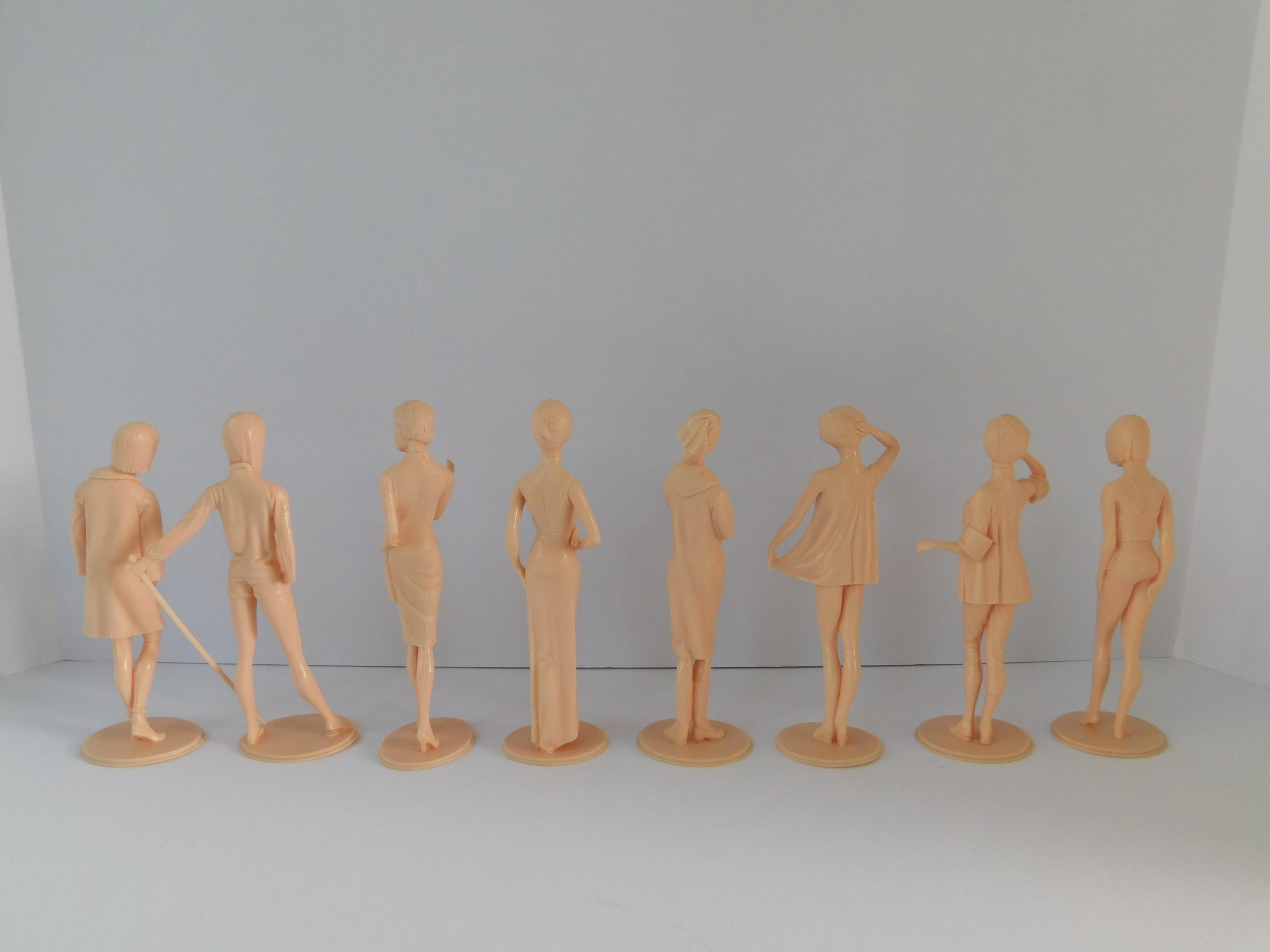 1964 Complete Set of 8 Marx Toys Campus Cuties, Marx Girl Figures