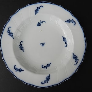 Antique 1881 Cauldon Blue Flow Worm Sprig China Bowl, John Ridgway, Staffordshire, England