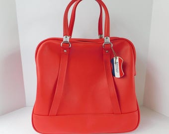 Vintage American Tourister Red Tiara Tote Bag With Original Luggage Tag