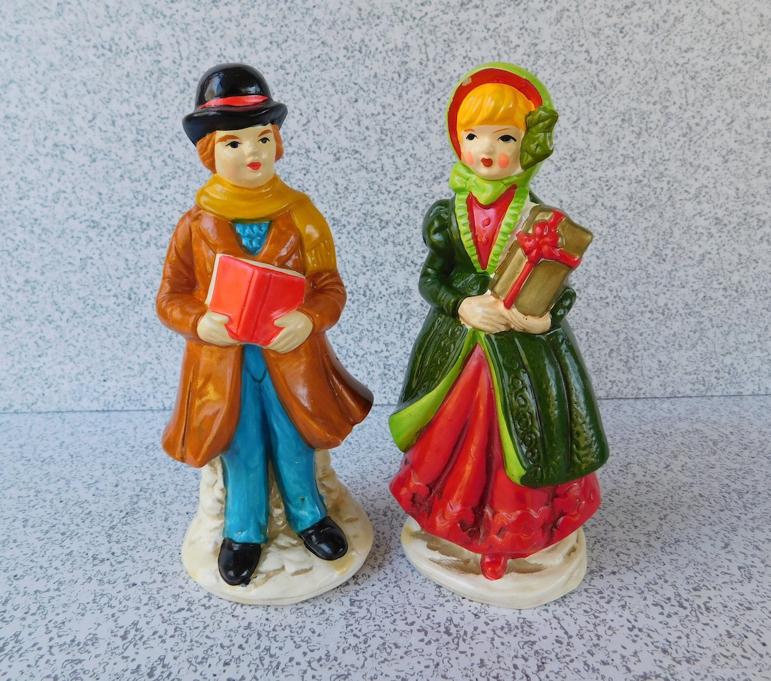 Vintage 1960s RB Victorian Christmas Couple Figures, Man and Woman Christmas Figurines, Made in