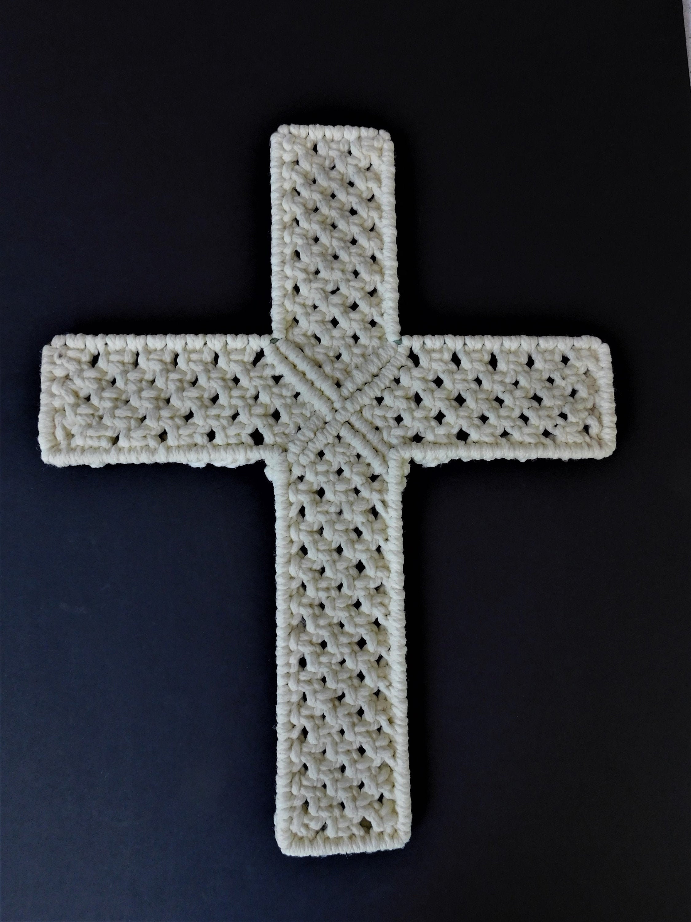Large Vintage Macrame Cross Religious Wall Decor Boho Decor Etsy