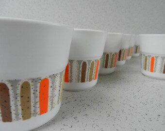Mod Set of 8 Noritake Mardi Gras Mugs, Cups, Noritake Progression, Orange Tan Yellow and Gray, 9019
