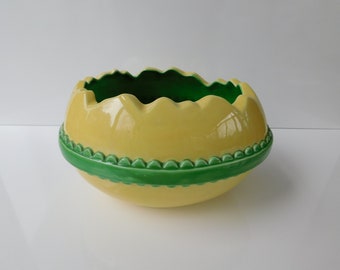 Large Yellow and Green Ceramic Easter Egg, Easter Egg Planter or Decoration