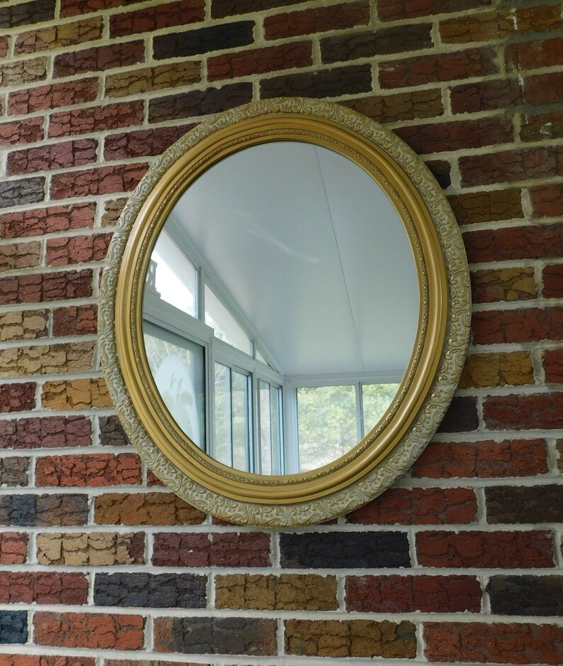 Large Gold And White Oval Wall Mirror Hanging Large Gold And White Oval Wall Mirror