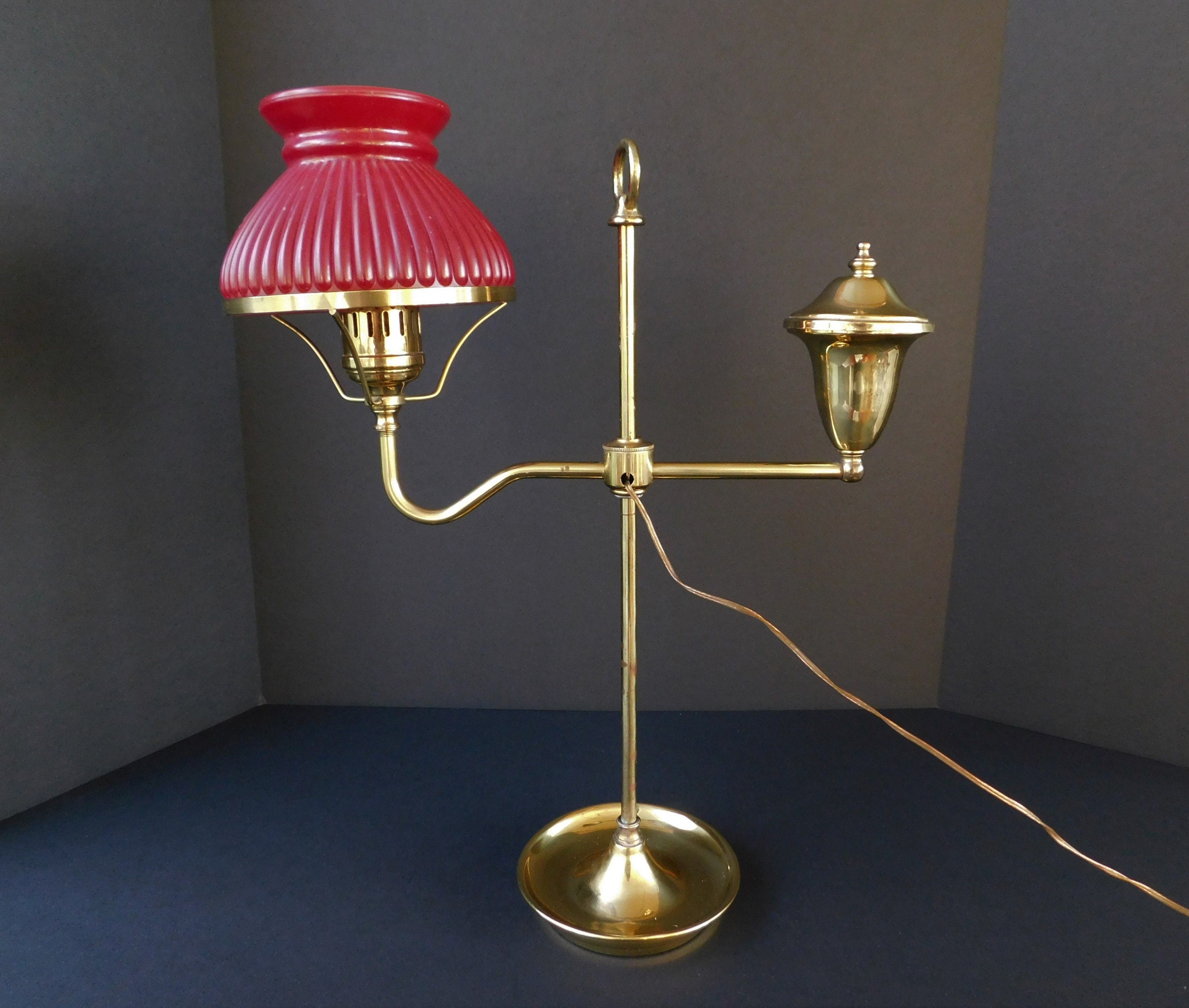 Vintage Single Arm Adjustable Student Lamp With Cranberry Glass Shade,  Working Desk or Table Lamp, Living Room or Office Lamp, FREE SHIPPING - Etsy, image size:2654x2250