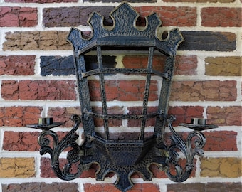 Large Vintage Homco Gothic Wall Sconce with 2 Candleholders, Spanish Colonial, Spanish Mediterranean, Candle Sconces, Wall Candle Holders