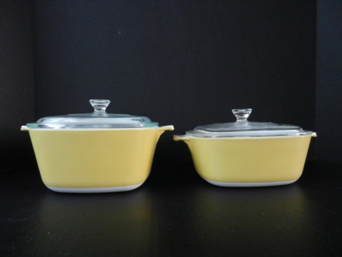 1970 Corning Ware Harvest Casserole Dish Set Gold Yellow Etsy