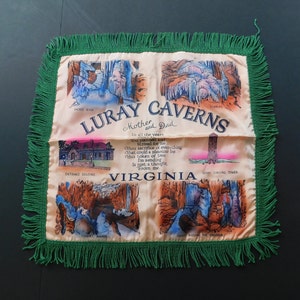 Mid Century Luray Caverns Mother and Dad Souvenir Pillowcase, Fringed Satin Pillow Cover, Kitsch Decor, Virginia, FREE SHIPPING
