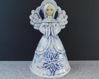 Vintage Blue Ceramic Angel, Christmas Angel Figurine