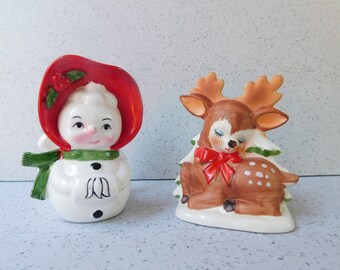 Your Choice of Lefton Christmas Napkin Holders, With Labels, Snow Lady or Reindeer, Deer, Snow Girl, Snow Woman