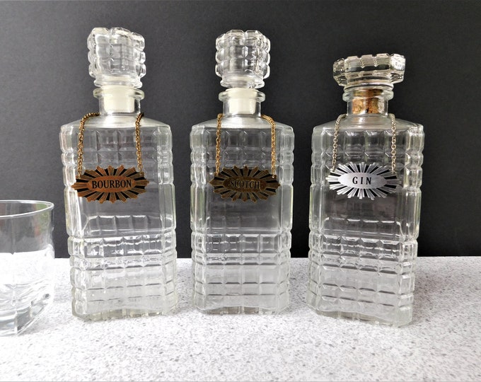 YOUR CHOICE of Vintage Alcohol Decanters With Metal Tags, Scotch Bottle