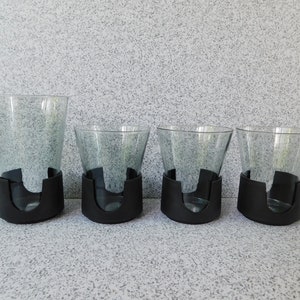 Set of 4 Corning Glas-Snap II Tumblers, 70&#39;s Contemporary Glasses, 8 Oz. and 10 Oz., For Hot or Cold Beverages