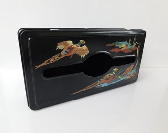 Mid Century Paint by Number Metal Tissue Box with Pheasants, Tissue Dispenser with Hinged Lid