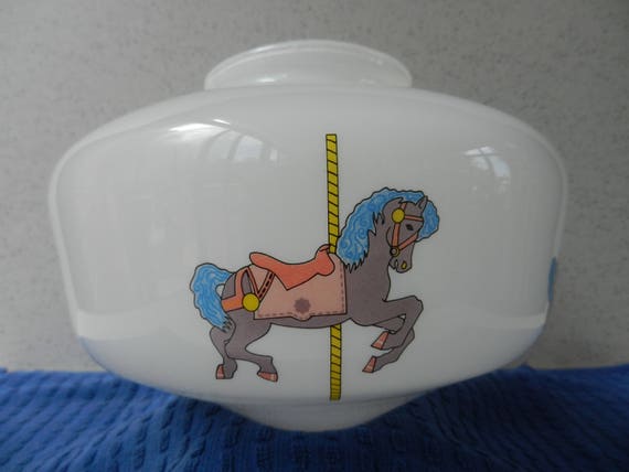 Vintage Carousel Horse Light Shade Ceiling Fan Light Shade Ceiling Light Cover Glass Globe Light Globe Horses White