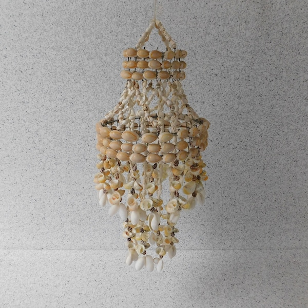 Vintage 13 Inch Seashell Chandelier, Boho Hanging Shell Decor, Chula and Cowrie Shells, Souvenir of Sanibel