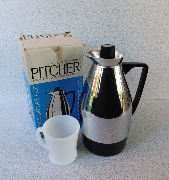 Vintage Interpur Insulated Chrome Carafe in Original Box, Insulated Pitcher,  Coffee Carafe, Hot or Cold Beverages, 36 Oz. 