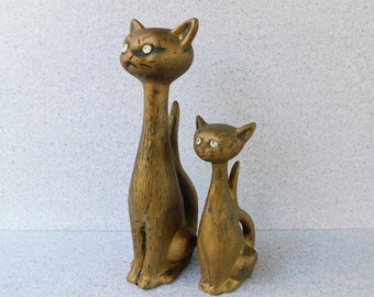 Midcentury Modern Vintage Pair of Ceramic Cat Figurines Kitsch Cat Statues