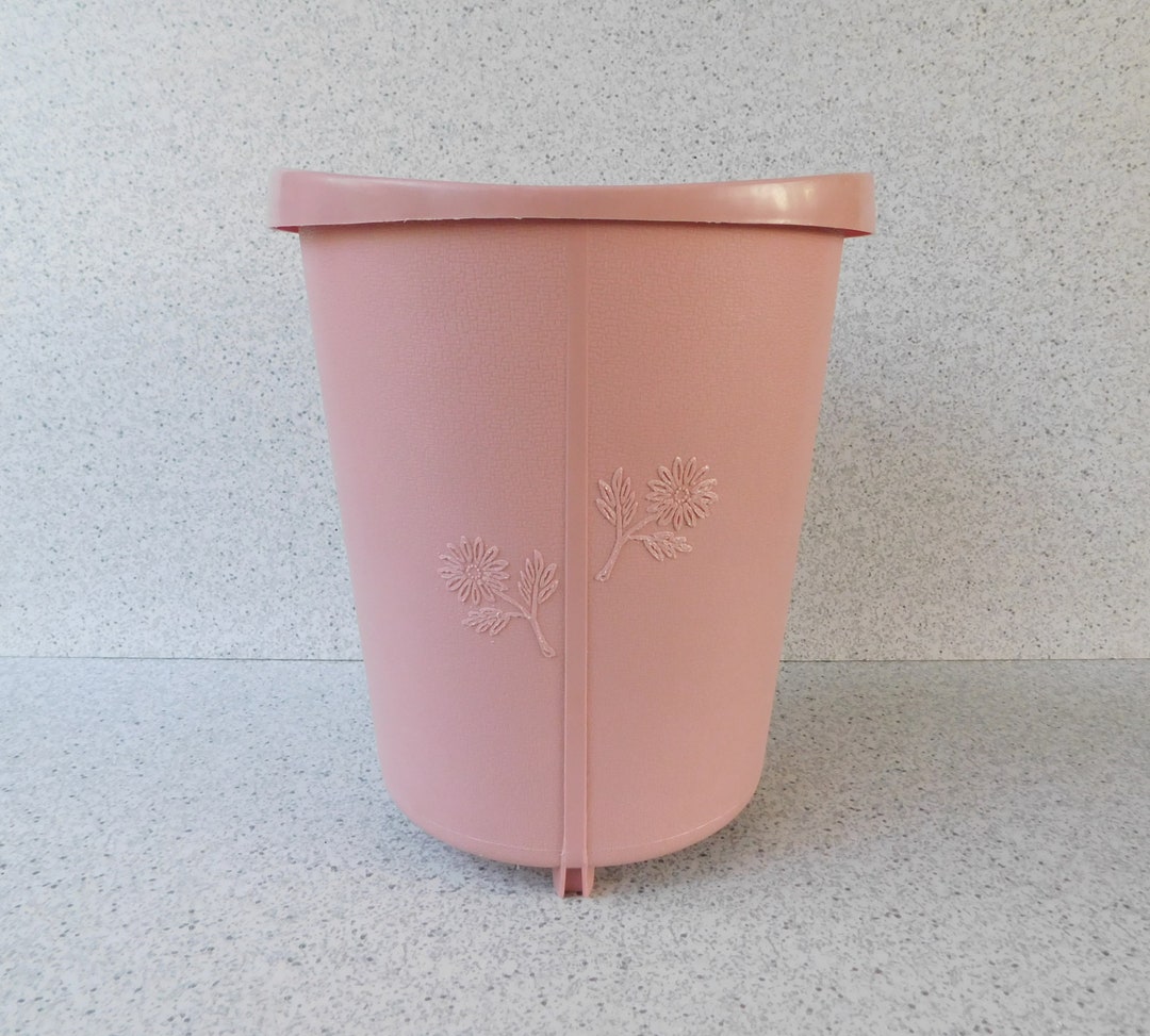 Vintage Pink Trash Can With Flowers Dusty Rose Plastic Trash Etsy