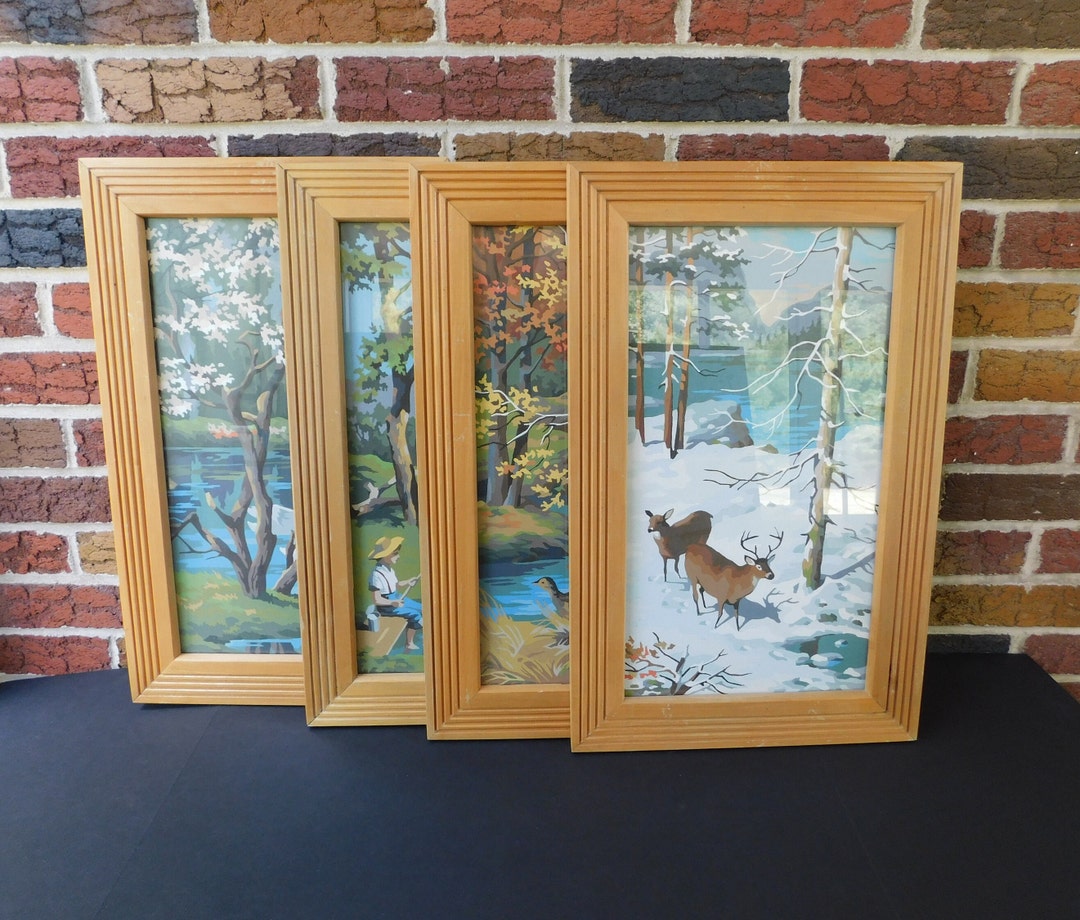 Set of 4 1964 Framed Four Seasons Paint by Number From Craft Etsy