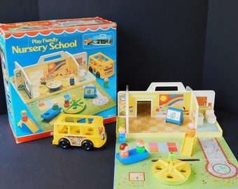 Vintage 1978 Fisher Price Little People Play Family Nursery School with Most Accessories in Original Box
