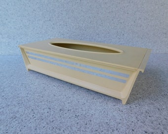 Vintage 1960s Ransburg Plastic Tissue Box with Metallic Silver Stripes, Tissue Holder or Dispenser, Bathroom or Bedroom Accessory