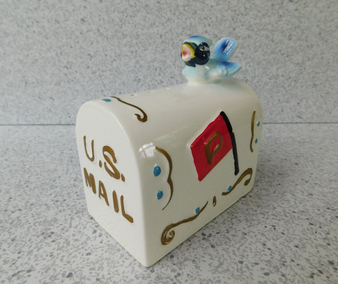 Vintage Enesco Mailbox With Blue Jay Pepper Shaker With Label Etsy