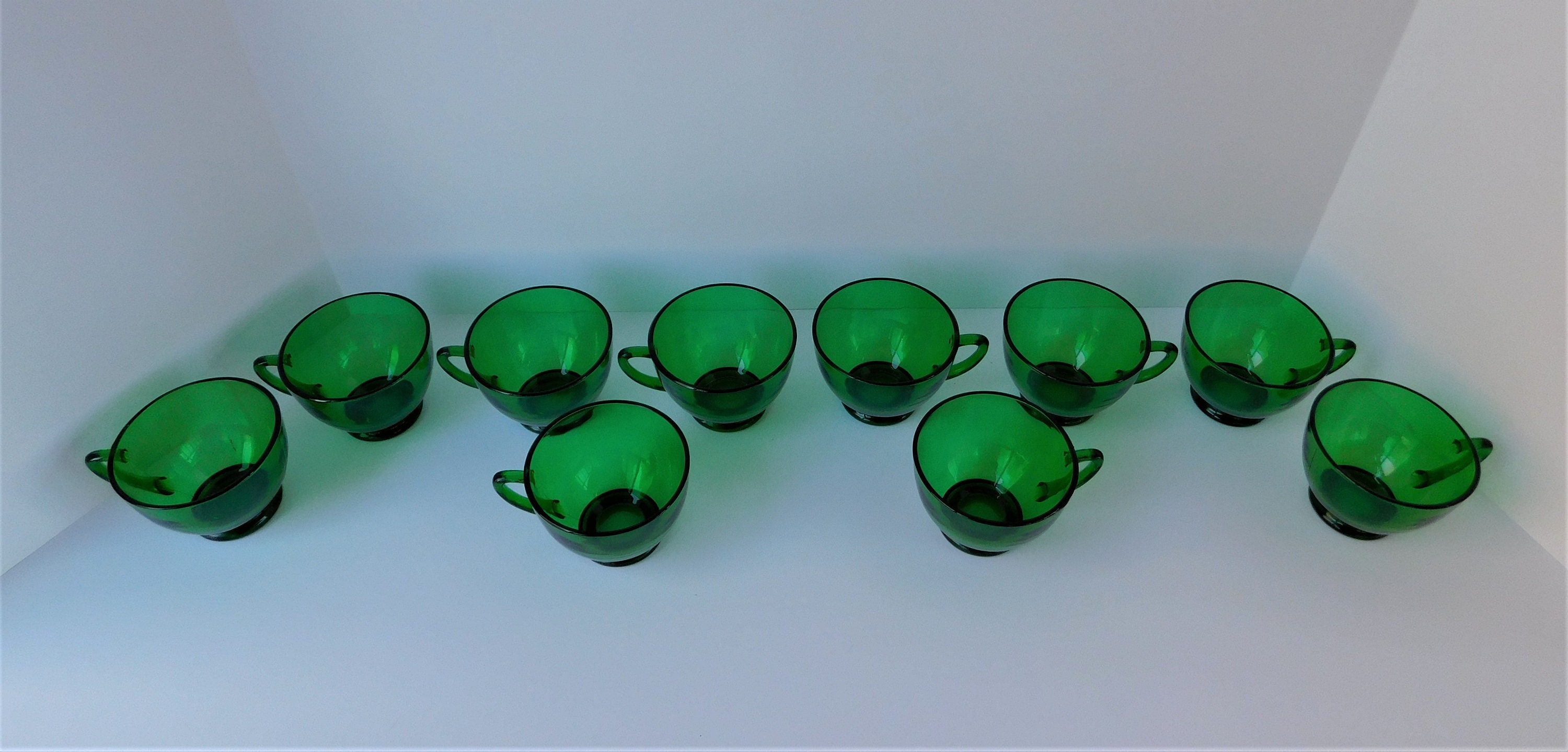 Mid Century Anchor Hocking Green Punch Bowl With 10 Cups Etsy